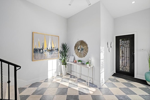 foyer with ceiling fan