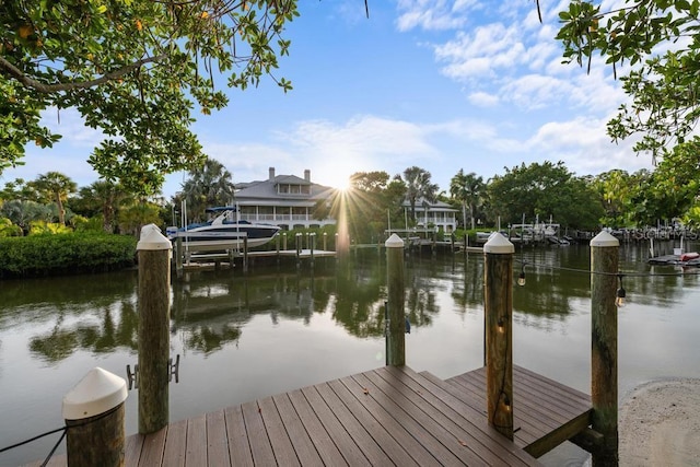 view of dock with a water view