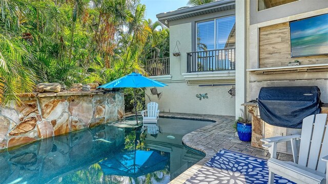 view of pool featuring a patio