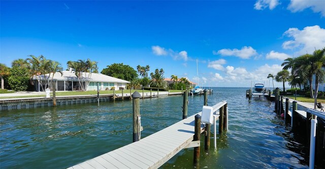 view of dock with a water view