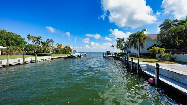 view of dock with a water view