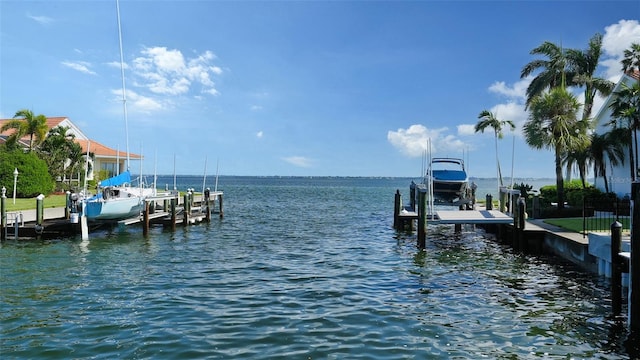 view of dock with a water view