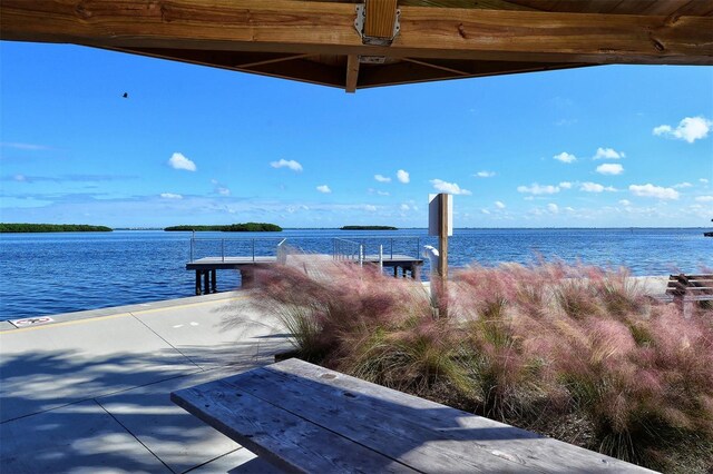 view of dock with a water view