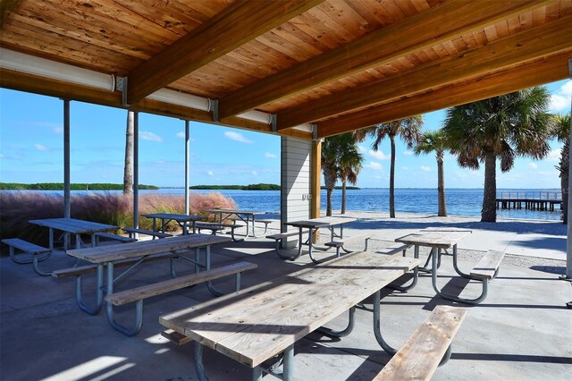 view of patio / terrace featuring a water view