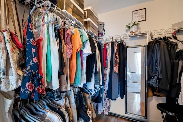 spacious closet featuring dark wood-style floors