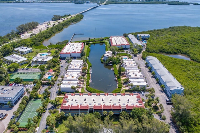 aerial view with a water view