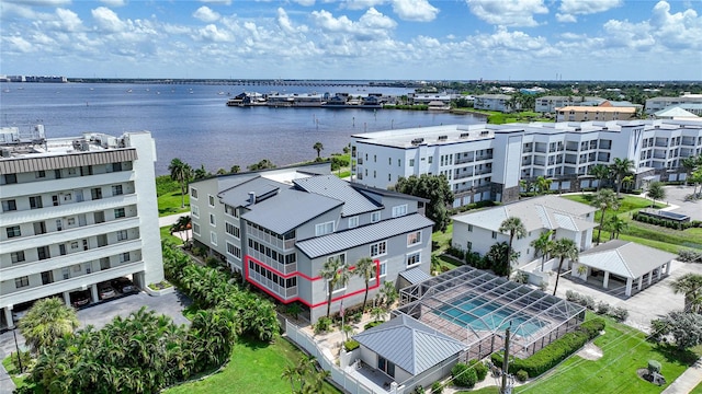 aerial view with a water view