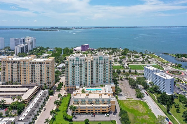 aerial view featuring a water view