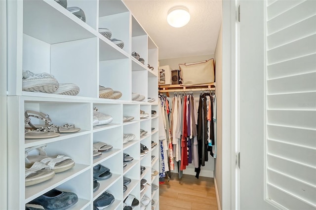 walk in closet featuring light hardwood / wood-style flooring