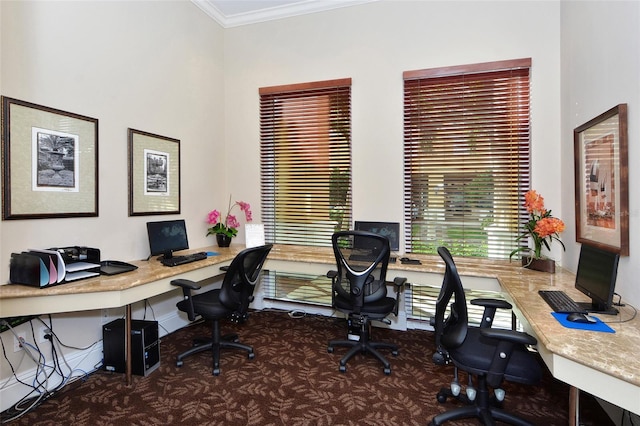 office area with crown molding