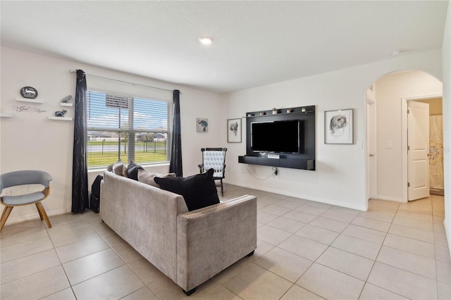 living room featuring light tile patterned floors