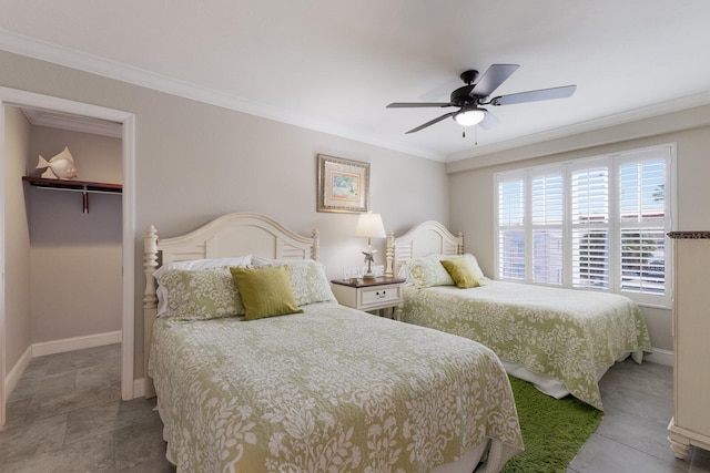 bedroom with crown molding and ceiling fan