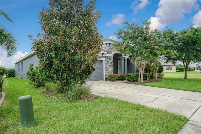 obstructed view of property with a front yard