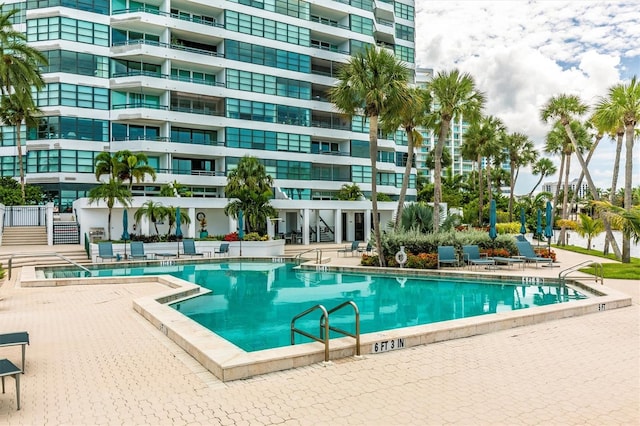 view of pool featuring a patio area