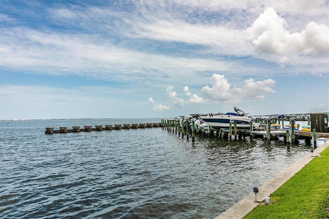 view of dock with a water view