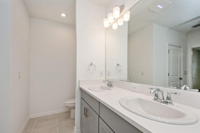 bathroom featuring vanity, toilet, and tile patterned floors