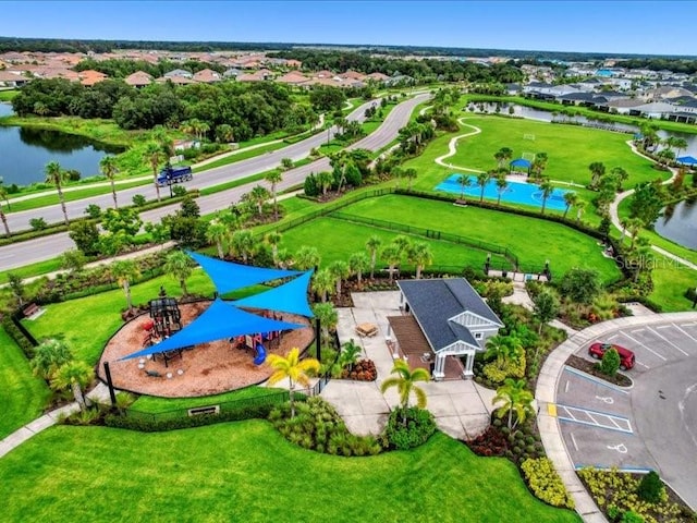 bird's eye view featuring a water view