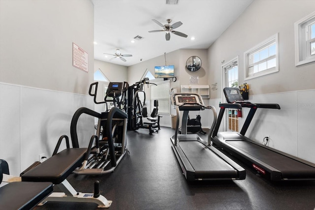 gym with ceiling fan