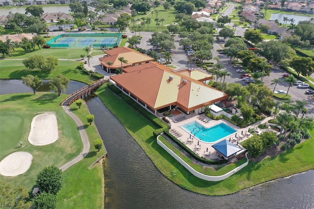 aerial view featuring a water view