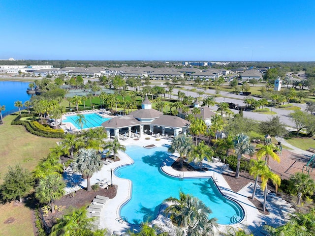 bird's eye view featuring a water view