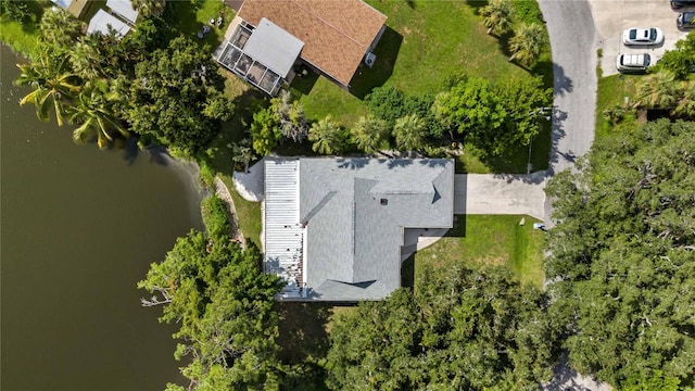 aerial view with a water view