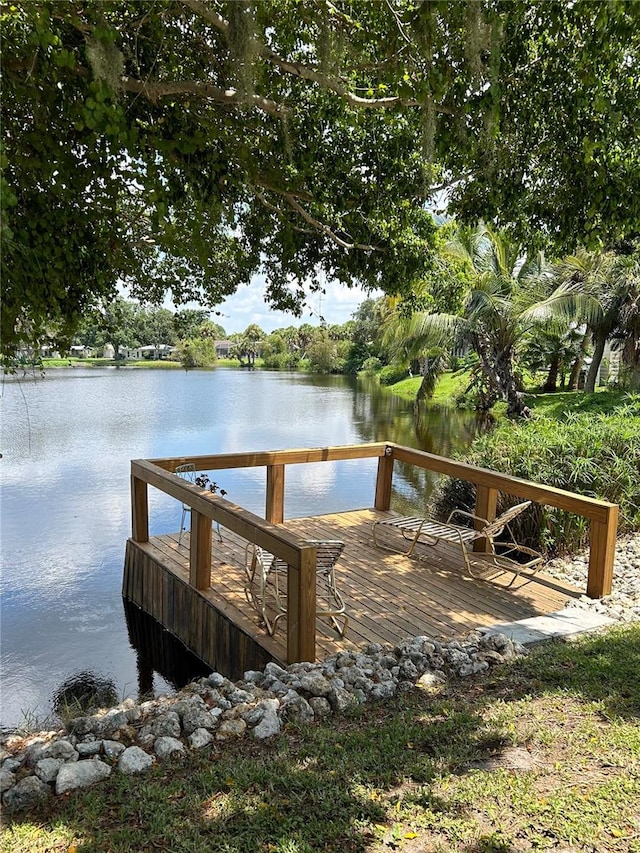 view of dock featuring a water view