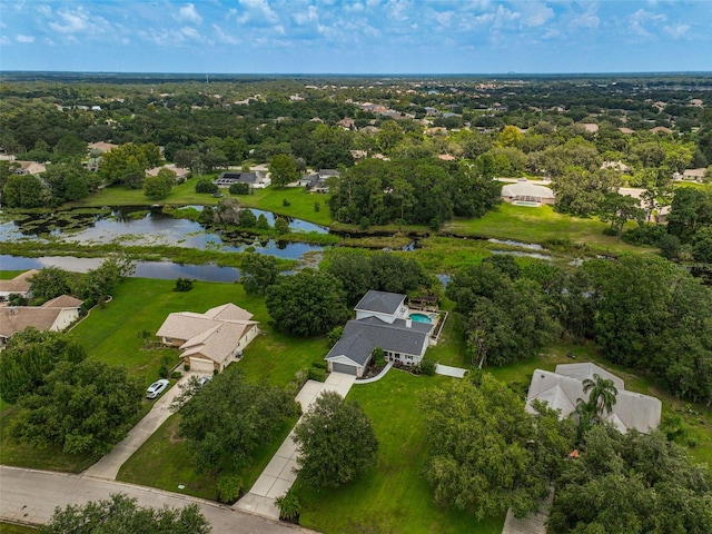 bird's eye view featuring a water view