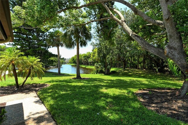 view of yard with a water view