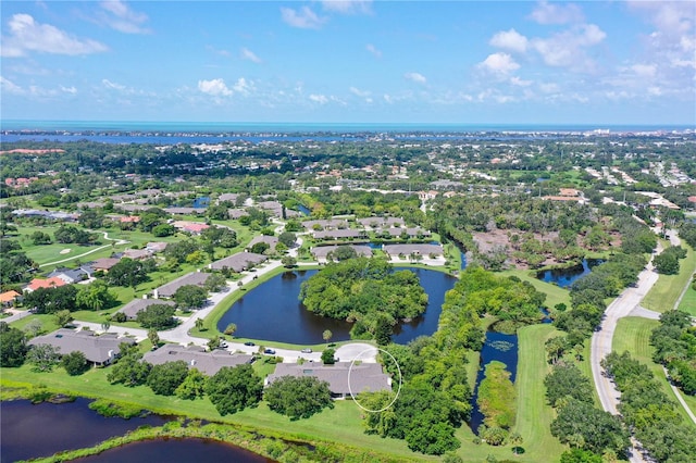 aerial view featuring a water view