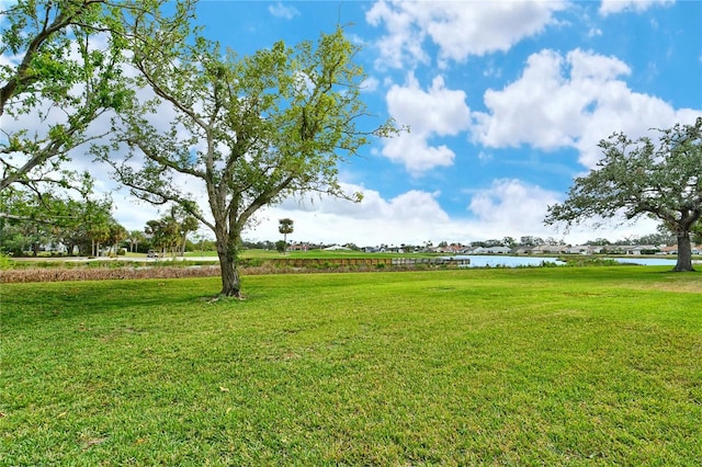 view of yard with a water view