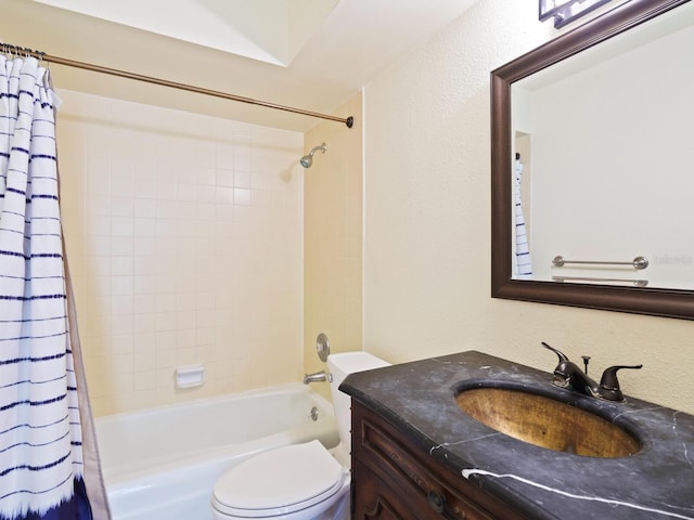 full bathroom with vanity, toilet, and shower / bath combination with curtain