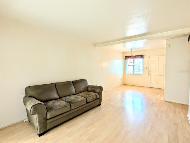 living room with baseboards and light wood finished floors