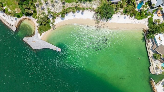 aerial view with a beach view and a water view