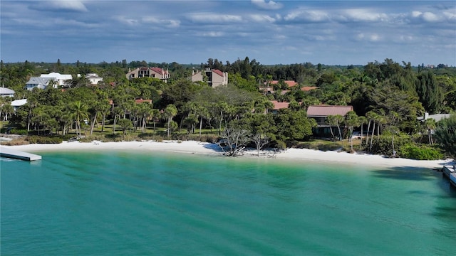 aerial view featuring a beach view and a water view