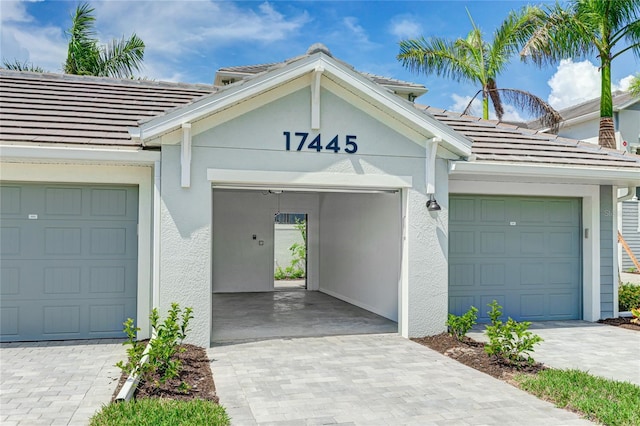 exterior space featuring a garage