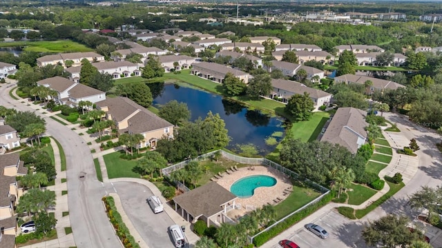 bird's eye view featuring a water view