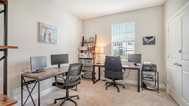 office space featuring light carpet