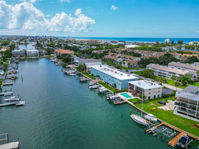 aerial view with a water view