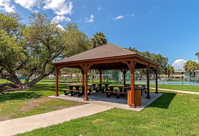 view of community with a yard and a gazebo