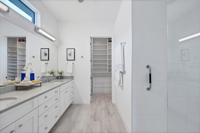 bathroom featuring vanity and wood-type flooring