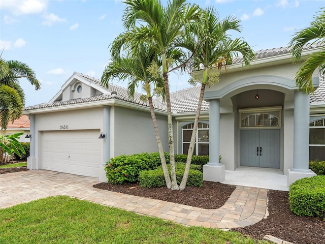 exterior space with a garage