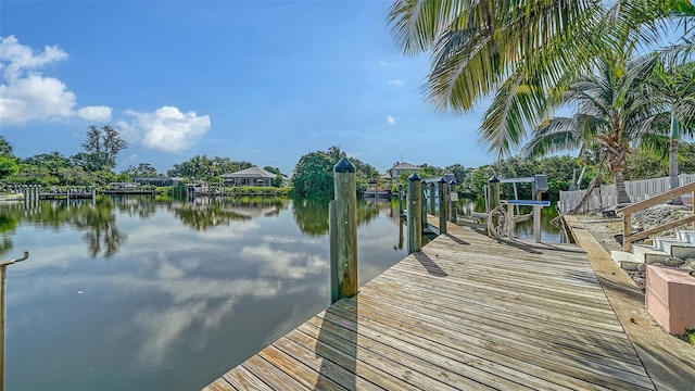 view of dock with a water view