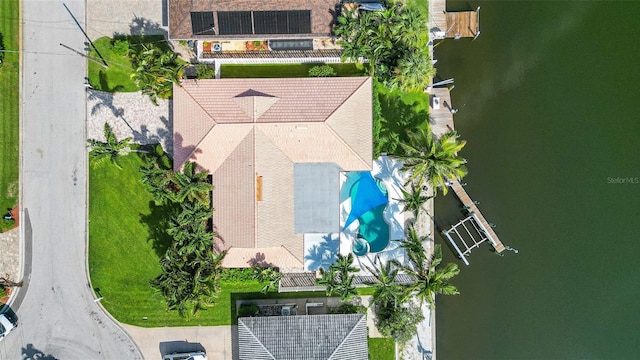 aerial view with a water view