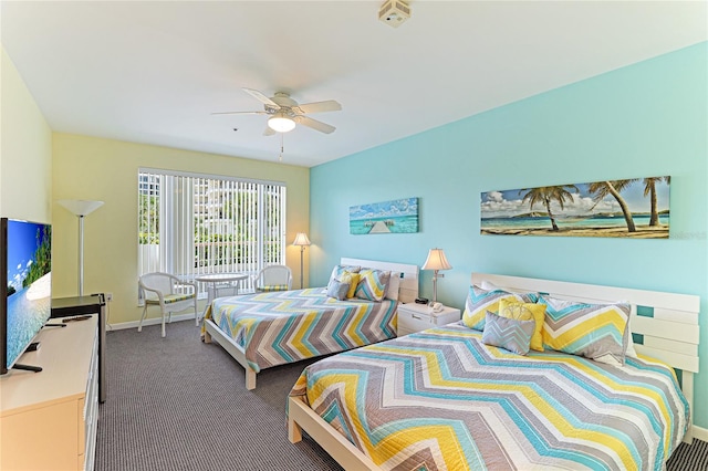 bedroom featuring carpet floors and ceiling fan