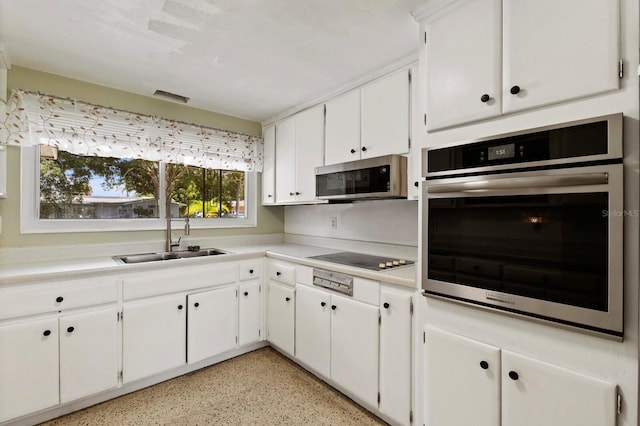 kitchen featuring white cabinets, stainless steel appliances, and sink