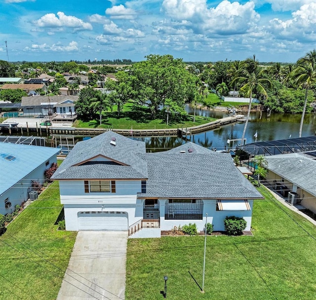 aerial view with a water view