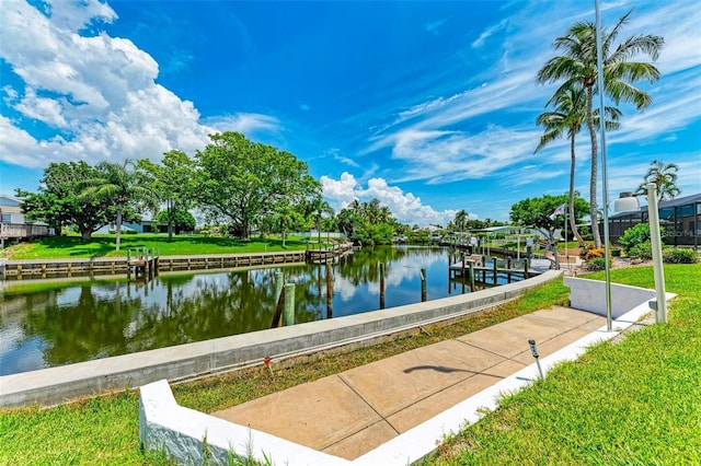 view of water feature with a boat dock