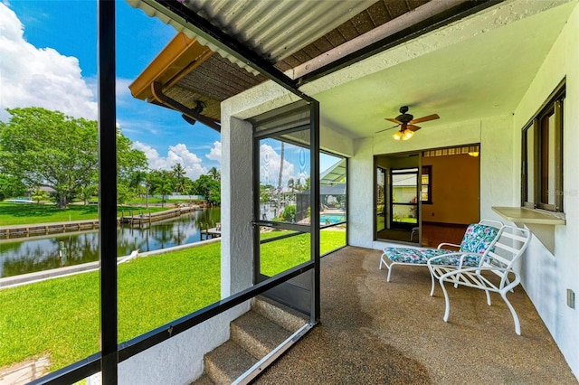 5111 Coral Blvd, Bradenton, FL 34210 - sunroom / solarium with a water view and ceiling fan