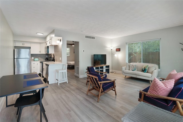 living room featuring light hardwood / wood-style floors