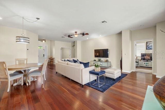 living room with hardwood / wood-style flooring